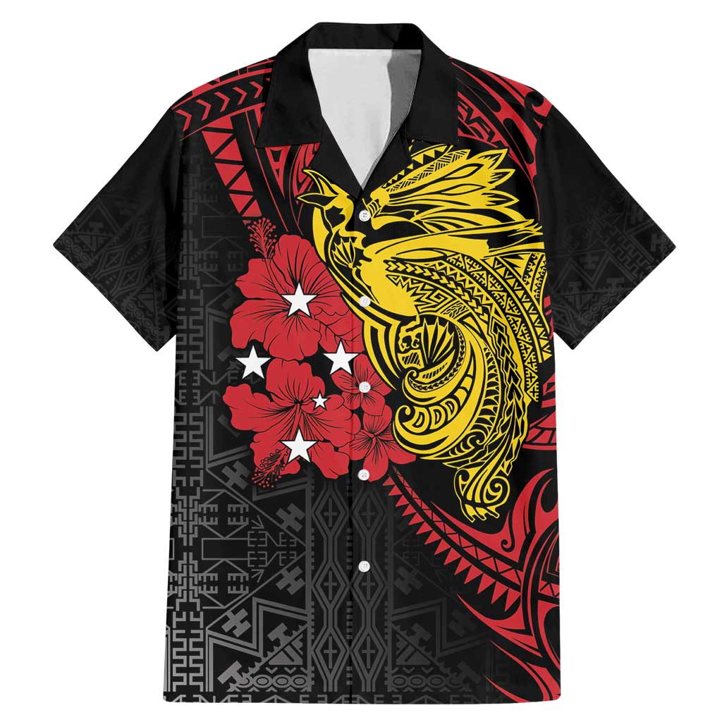 Papua New Guinea 49th Independence Day Family Matching Mermaid Dress and Hawaiian Shirt Motuan Revareva Bird-of-Paradise LT7 Dad's Shirt - Short Sleeve Black - Polynesian Pride
