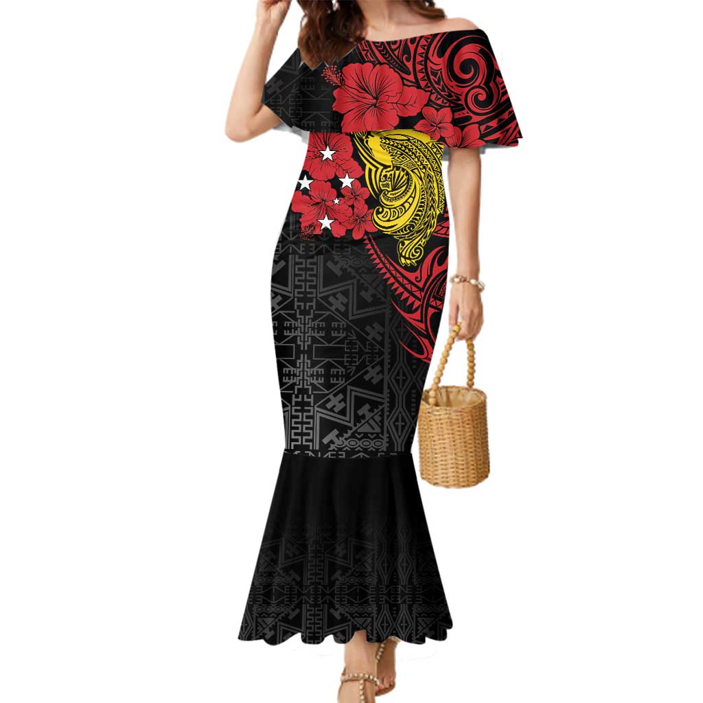 Papua New Guinea 49th Independence Day Family Matching Mermaid Dress and Hawaiian Shirt Motuan Revareva Bird-of-Paradise LT7 Mom's Dress Black - Polynesian Pride