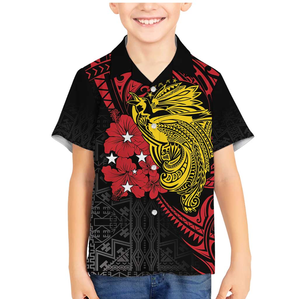 Papua New Guinea 49th Independence Day Family Matching Mermaid Dress and Hawaiian Shirt Motuan Revareva Bird-of-Paradise LT7 Son's Shirt Black - Polynesian Pride