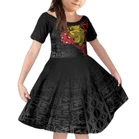 Papua New Guinea 49th Independence Day Family Matching Off The Shoulder Long Sleeve Dress and Hawaiian Shirt Motuan Revareva Bird-of-Paradise LT7 Daughter's Dress Black - Polynesian Pride