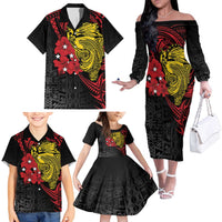 Papua New Guinea 49th Independence Day Family Matching Off The Shoulder Long Sleeve Dress and Hawaiian Shirt Motuan Revareva Bird-of-Paradise LT7 - Polynesian Pride