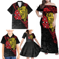 Papua New Guinea 49th Independence Day Family Matching Off Shoulder Maxi Dress and Hawaiian Shirt Motuan Revareva Bird-of-Paradise LT7 - Polynesian Pride