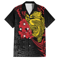 Papua New Guinea 49th Independence Day Family Matching Off Shoulder Maxi Dress and Hawaiian Shirt Motuan Revareva Bird-of-Paradise LT7 Dad's Shirt - Short Sleeve Black - Polynesian Pride