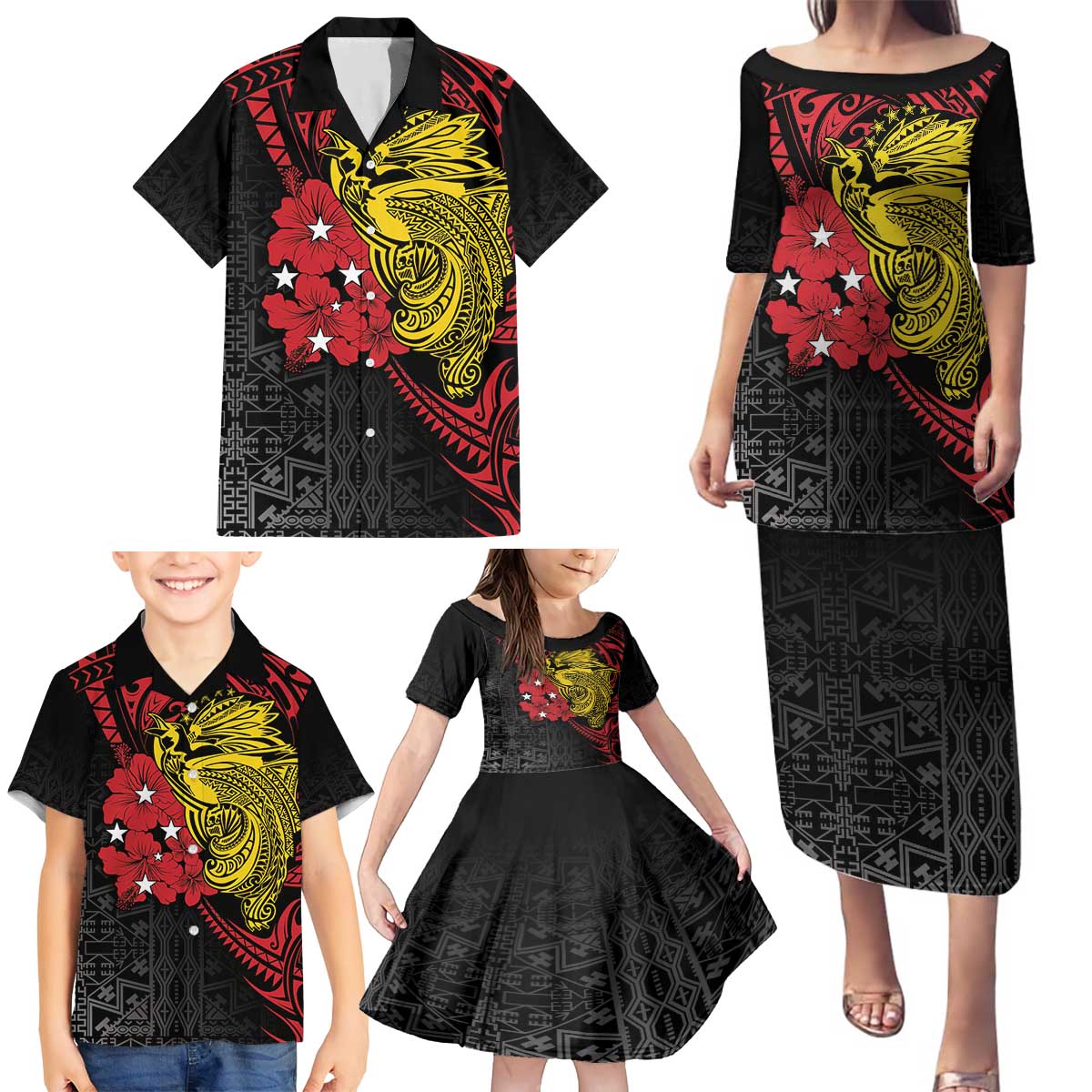 Papua New Guinea 49th Independence Day Family Matching Puletasi and Hawaiian Shirt Motuan Revareva Bird-of-Paradise LT7 - Polynesian Pride