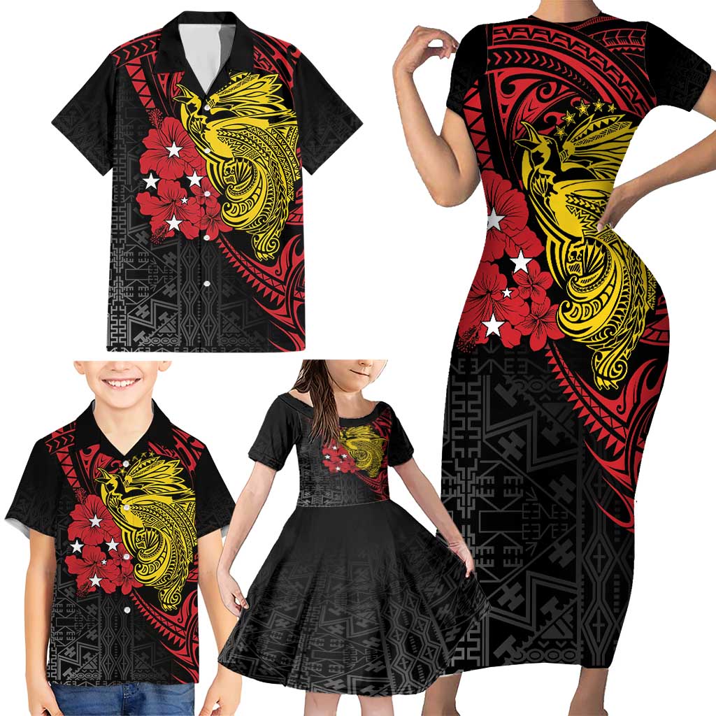 Papua New Guinea 49th Independence Day Family Matching Short Sleeve Bodycon Dress and Hawaiian Shirt Motuan Revareva Bird-of-Paradise LT7 - Polynesian Pride