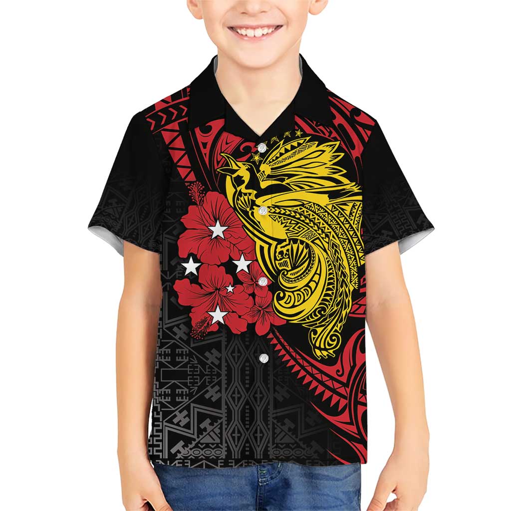 Papua New Guinea 49th Independence Day Family Matching Short Sleeve Bodycon Dress and Hawaiian Shirt Motuan Revareva Bird-of-Paradise LT7 Son's Shirt Black - Polynesian Pride