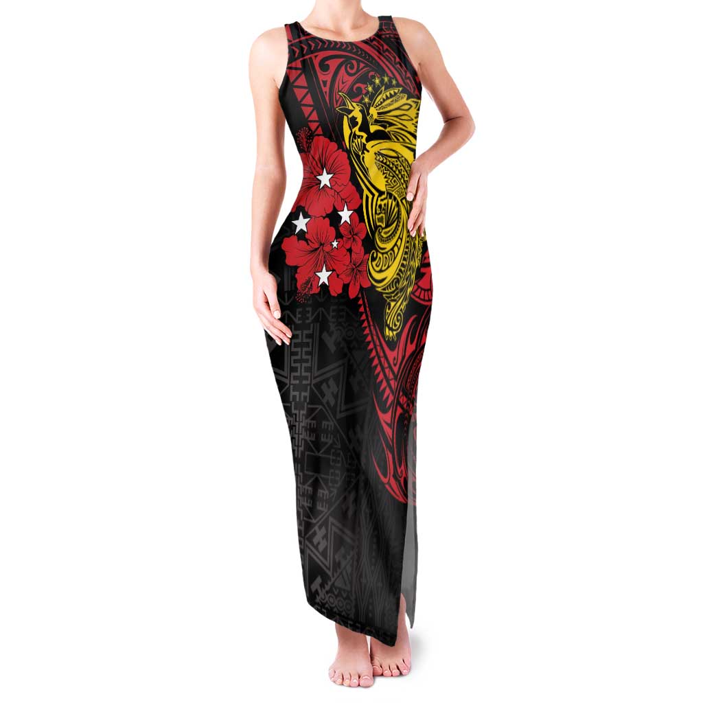 Papua New Guinea 49th Independence Day Family Matching Tank Maxi Dress and Hawaiian Shirt Motuan Revareva Bird-of-Paradise LT7 Mom's Dress Black - Polynesian Pride