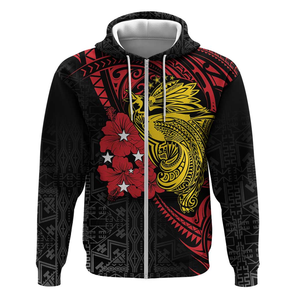 Papua New Guinea 49th Independence Day Hoodie Motuan Revareva Bird-of-Paradise LT7 Zip Hoodie Black - Polynesian Pride