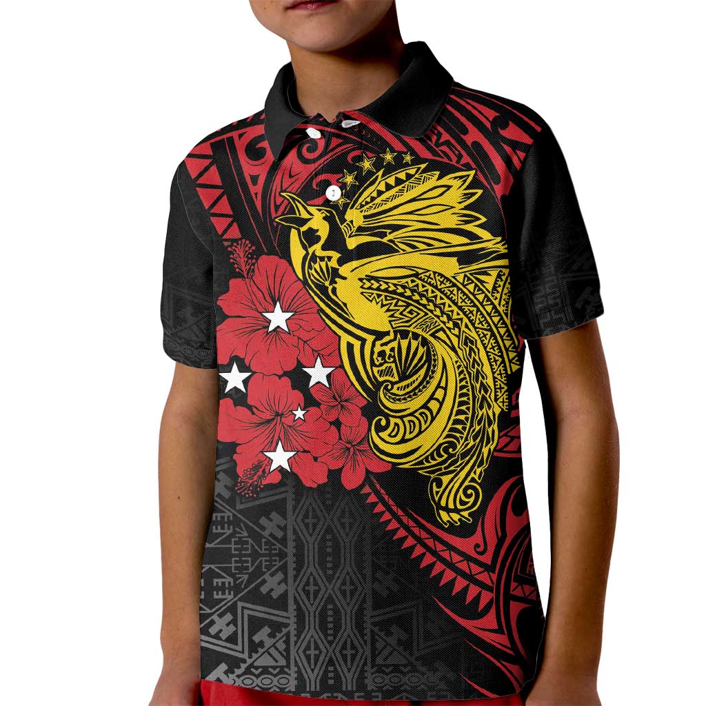 Papua New Guinea 49th Independence Day Kid Polo Shirt Motuan Revareva Bird-of-Paradise LT7 Kid Black - Polynesian Pride