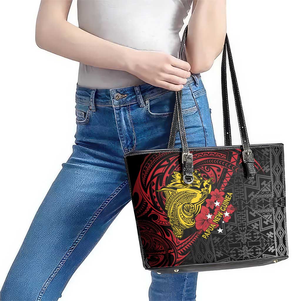 Papua New Guinea 49th Independence Day Leather Tote Bag Motuan Revareva Bird-of-Paradise LT7 - Polynesian Pride