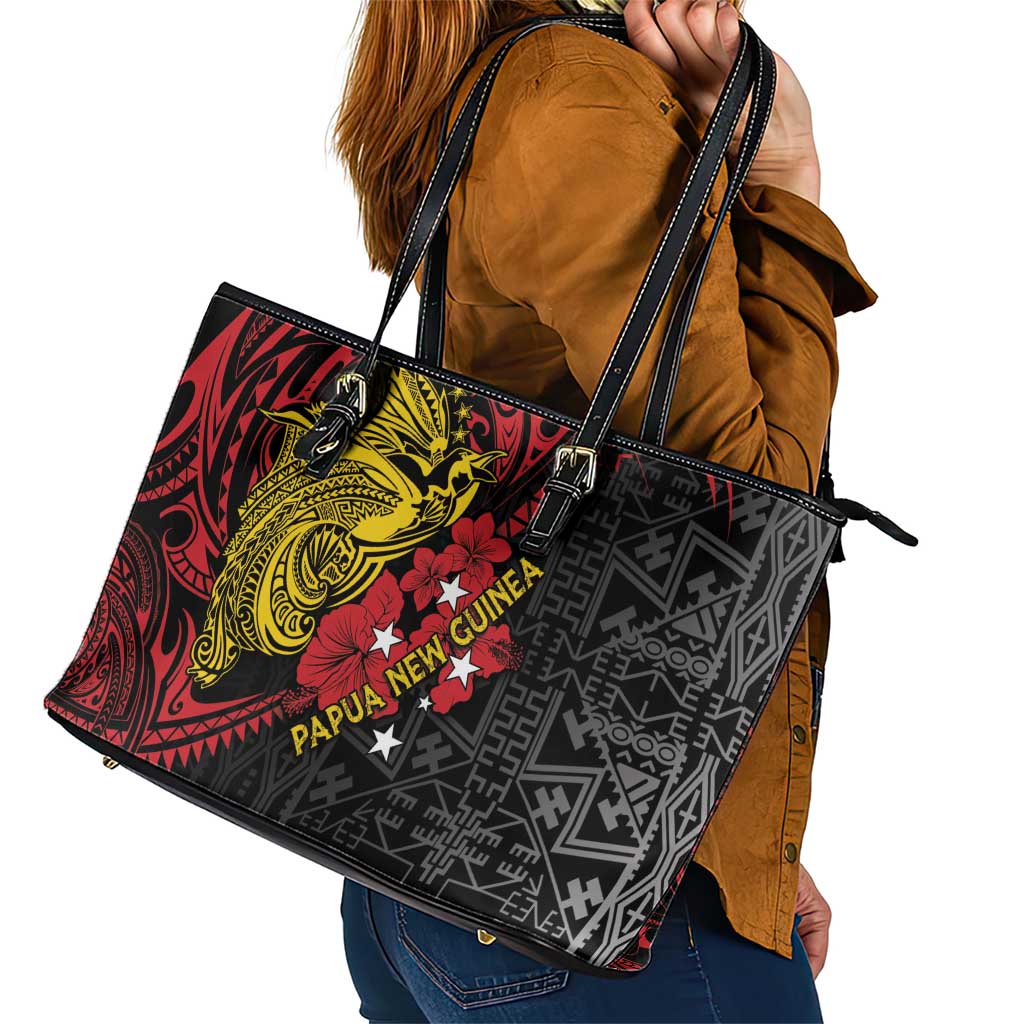 Papua New Guinea 49th Independence Day Leather Tote Bag Motuan Revareva Bird-of-Paradise LT7 - Polynesian Pride