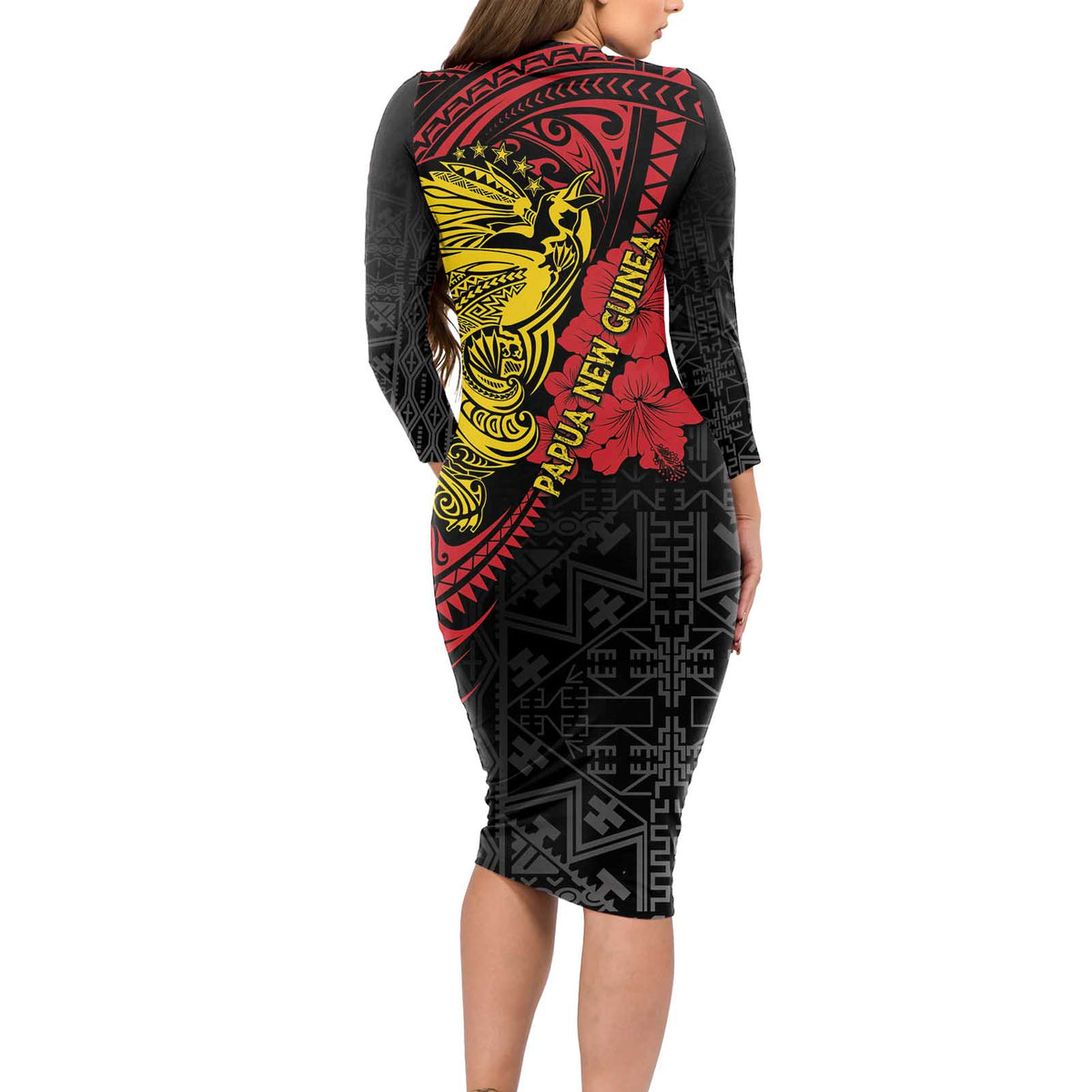 Papua New Guinea 49th Independence Day Long Sleeve Bodycon Dress Motuan Revareva Bird-of-Paradise LT7 - Polynesian Pride