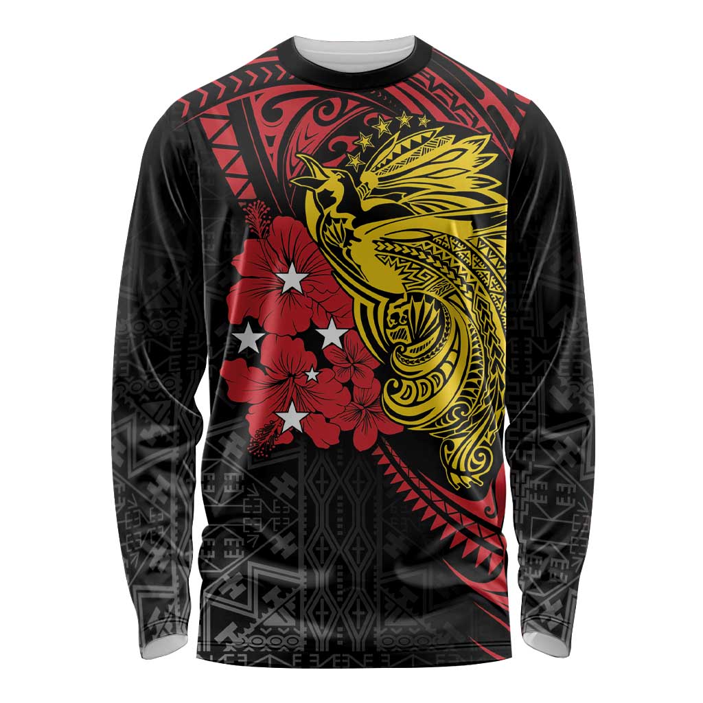 Papua New Guinea 49th Independence Day Long Sleeve Shirt Motuan Revareva Bird-of-Paradise LT7 Unisex Black - Polynesian Pride