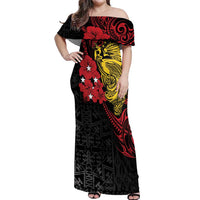 Papua New Guinea 49th Independence Day Off Shoulder Maxi Dress Motuan Revareva Bird-of-Paradise LT7 Women Black - Polynesian Pride