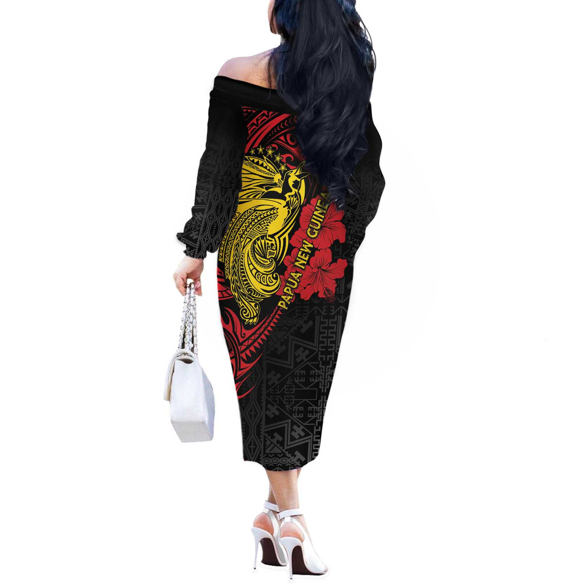 Papua New Guinea 49th Independence Day Off The Shoulder Long Sleeve Dress Motuan Revareva Bird-of-Paradise LT7 - Polynesian Pride