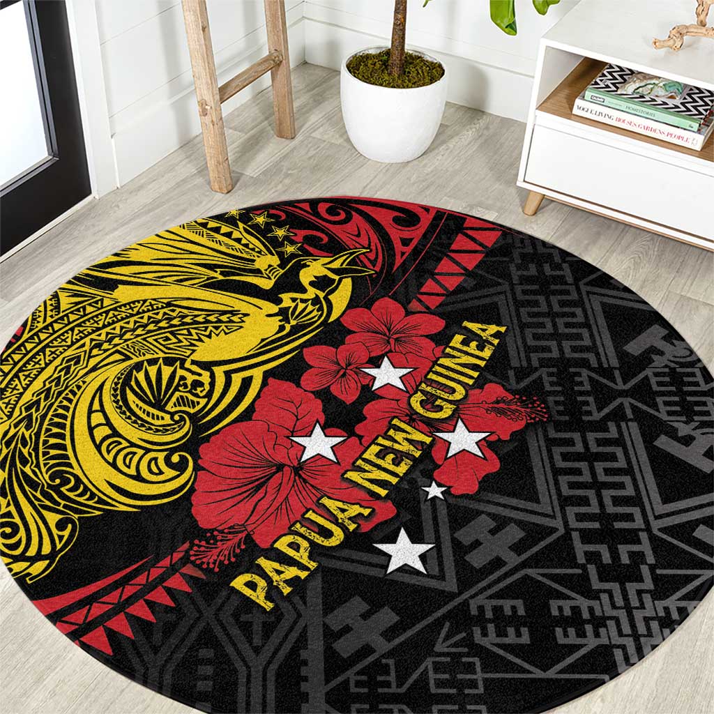Papua New Guinea 49th Independence Day Round Carpet Motuan Revareva Bird-of-Paradise LT7 Black - Polynesian Pride