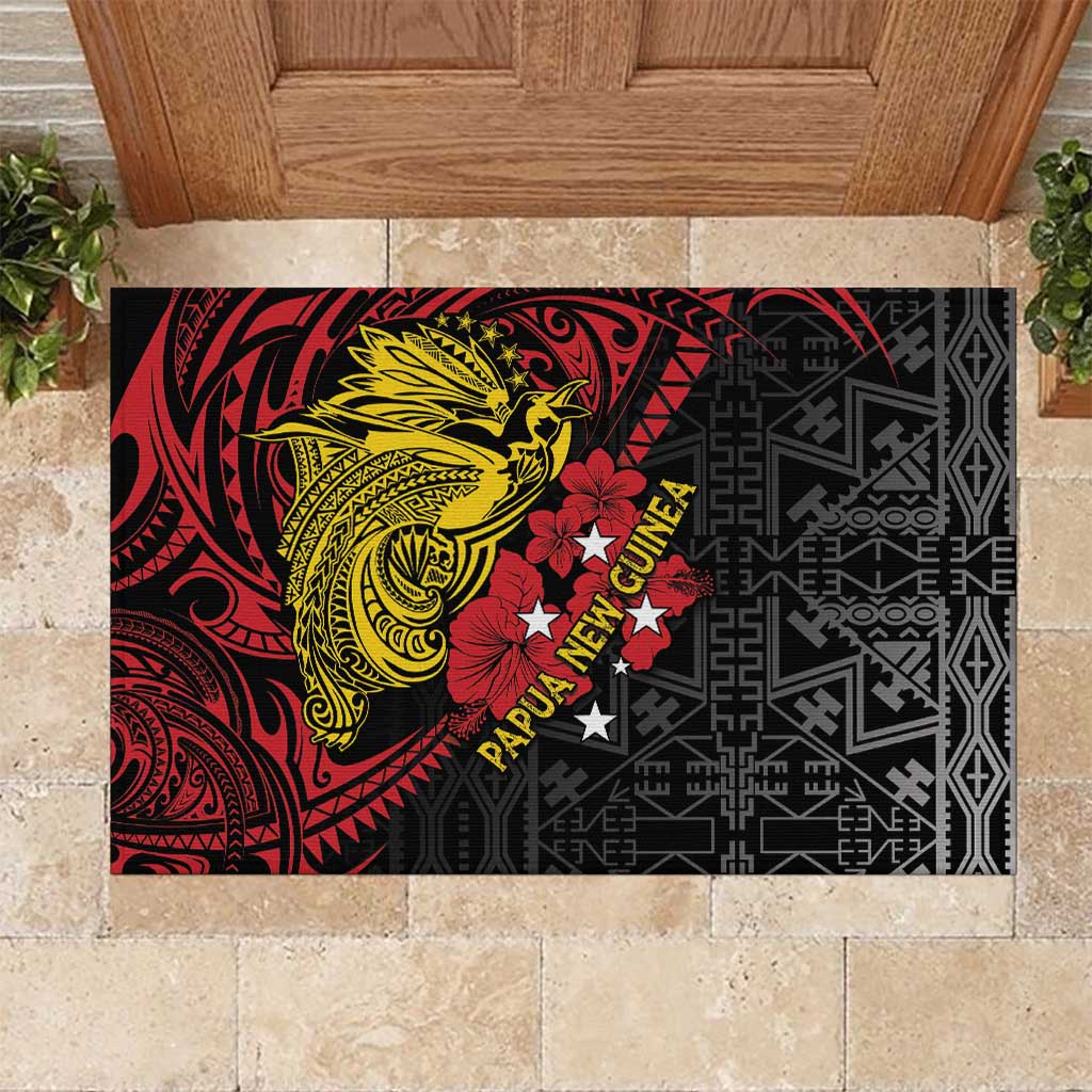 Papua New Guinea 49th Independence Day Rubber Doormat Motuan Revareva Bird-of-Paradise LT7 Black - Polynesian Pride