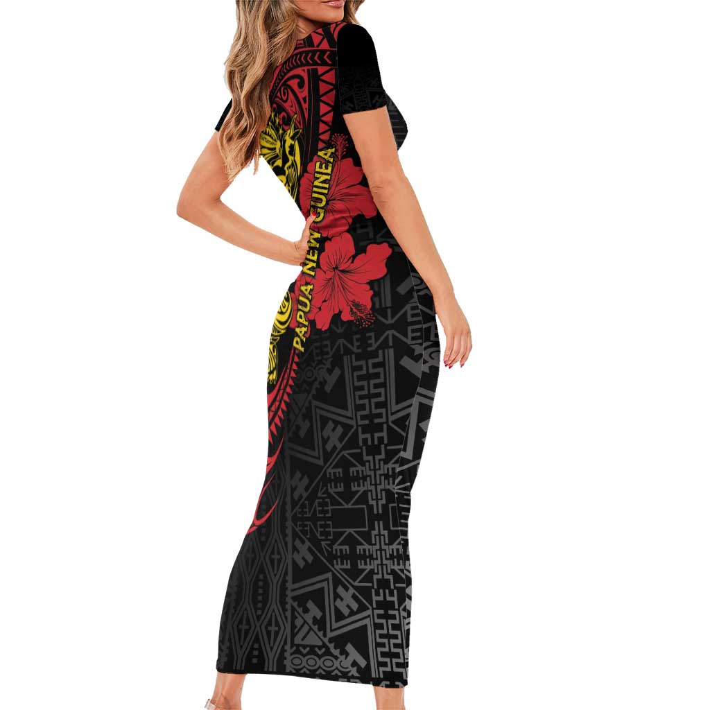 Papua New Guinea 49th Independence Day Short Sleeve Bodycon Dress Motuan Revareva Bird-of-Paradise LT7 - Polynesian Pride
