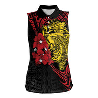 Papua New Guinea 49th Independence Day Women Sleeveless Polo Shirt Motuan Revareva Bird-of-Paradise LT7 Female Black - Polynesian Pride
