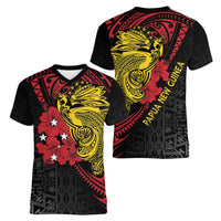 Papua New Guinea 49th Independence Day Women V-Neck T-Shirt Motuan Revareva Bird-of-Paradise LT7 - Polynesian Pride