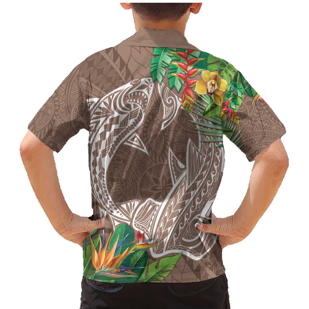 Polynesia Family Matching Mermaid Dress and Hawaiian Shirt Sharks Duo Tropical Brown LT7 - Polynesian Pride