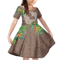 Polynesia Family Matching Mermaid Dress and Hawaiian Shirt Sharks Duo Tropical Brown LT7 Daughter's Dress Brown - Polynesian Pride
