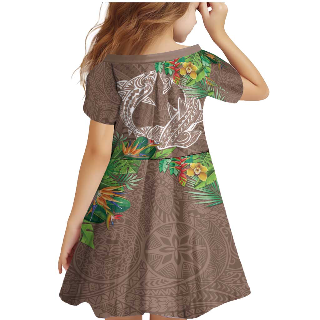 Polynesia Family Matching Mermaid Dress and Hawaiian Shirt Sharks Duo Tropical Brown LT7 - Polynesian Pride