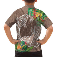 Polynesia Family Matching Off The Shoulder Long Sleeve Dress and Hawaiian Shirt Sharks Duo Tropical Brown LT7 - Polynesian Pride