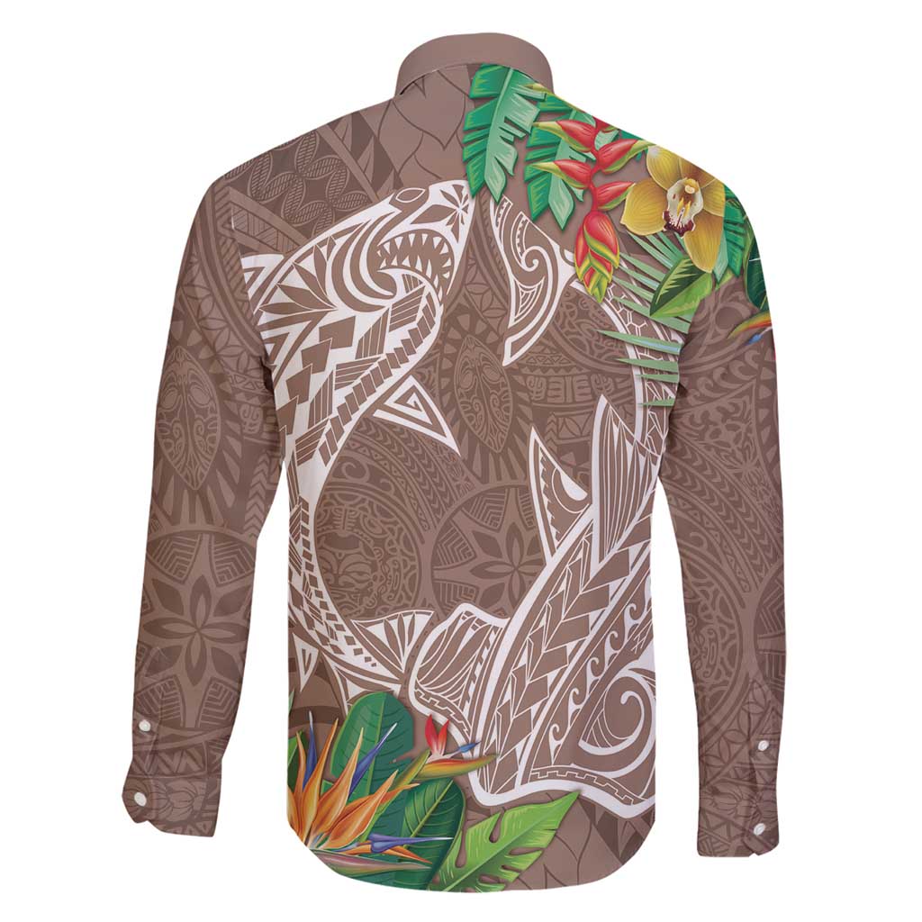 Polynesia Family Matching Off Shoulder Maxi Dress and Hawaiian Shirt Sharks Duo Tropical Brown LT7 - Polynesian Pride