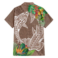 Polynesia Family Matching Off Shoulder Short Dress and Hawaiian Shirt Sharks Duo Tropical Brown LT7 - Polynesian Pride