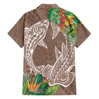 Polynesia Family Matching Short Sleeve Bodycon Dress and Hawaiian Shirt Sharks Duo Tropical Brown LT7 - Polynesian Pride
