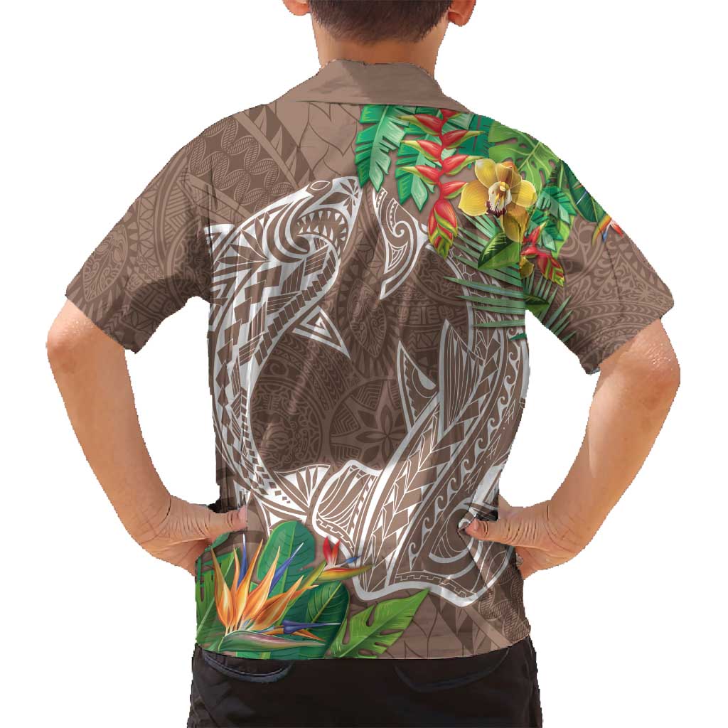 Polynesia Family Matching Summer Maxi Dress and Hawaiian Shirt Sharks Duo Tropical Brown LT7 - Polynesian Pride