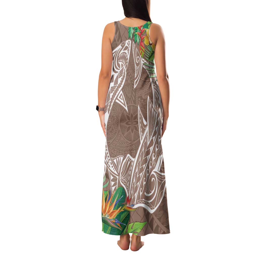 Polynesia Family Matching Tank Maxi Dress and Hawaiian Shirt Sharks Duo Tropical Brown LT7 - Polynesian Pride