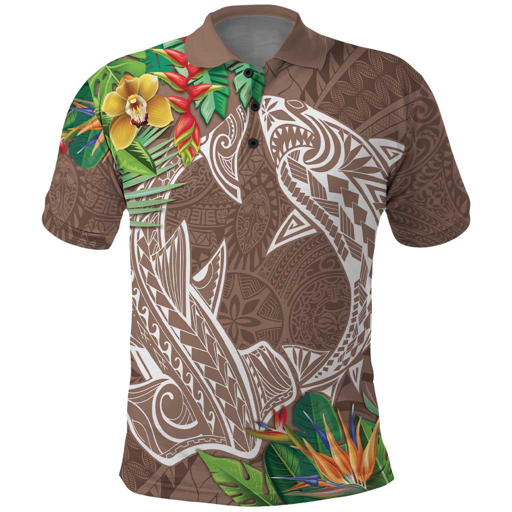 Polynesia Polo Shirt Sharks Duo Tropical Brown LT7 Brown - Polynesian Pride