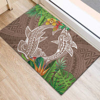 Polynesia Rubber Doormat Sharks Duo Tropical Brown