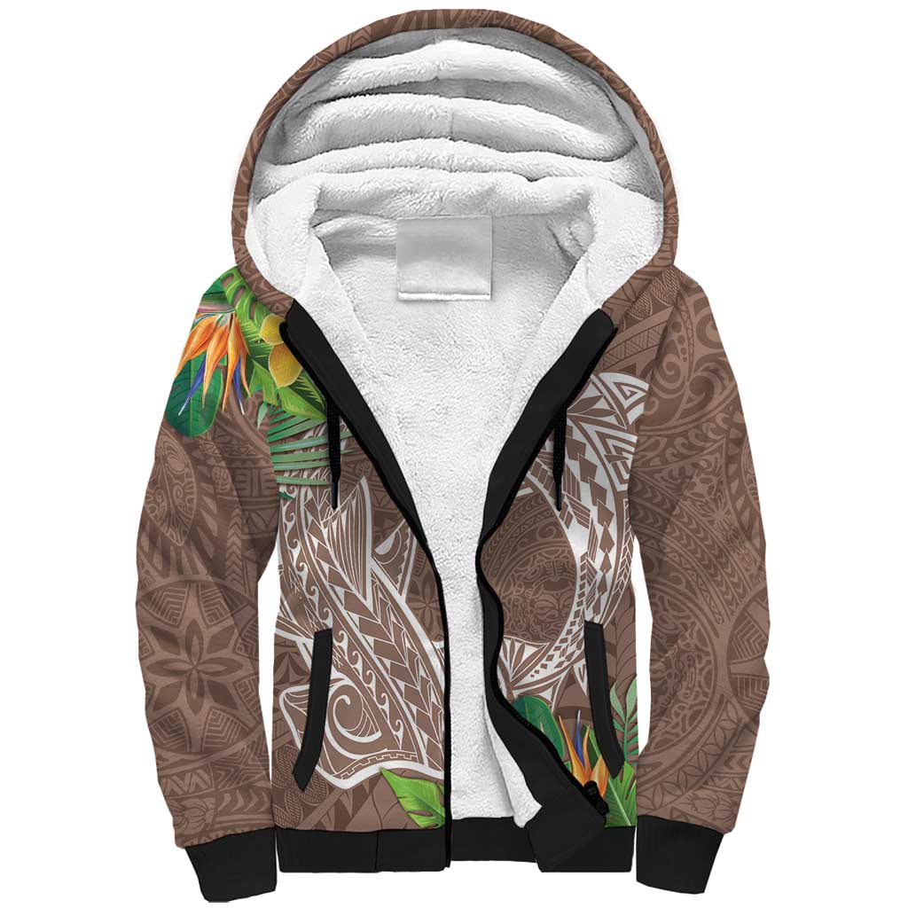 Polynesia Sherpa Hoodie Sharks Duo Tropical Brown LT7 Unisex Brown - Polynesian Pride