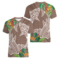Polynesia Women V-Neck T-Shirt Sharks Duo Tropical Brown LT7 - Polynesian Pride
