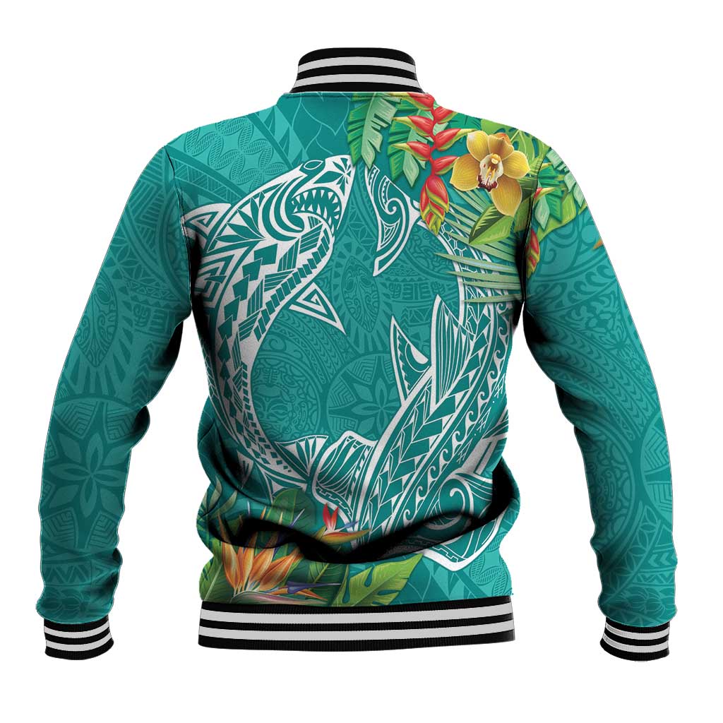 Polynesia Baseball Jacket Sharks Duo Tropical Teal