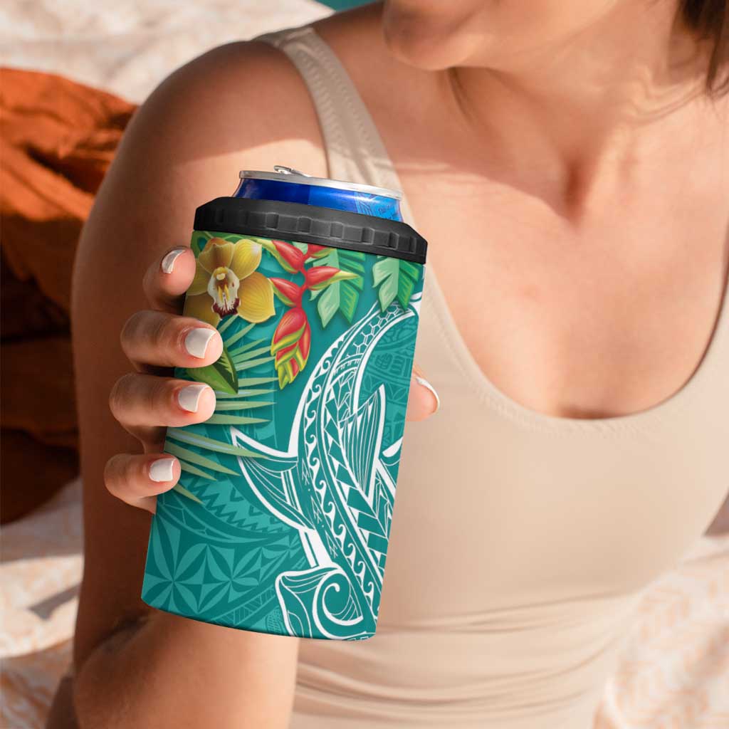 Polynesia 4 in 1 Can Cooler Tumbler Sharks Duo Tropical Teal