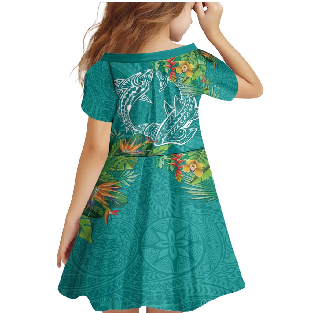 Polynesia Family Matching Mermaid Dress and Hawaiian Shirt Sharks Duo Tropical Teal LT7 - Polynesian Pride