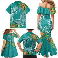 Polynesia Family Matching Mermaid Dress and Hawaiian Shirt Sharks Duo Tropical Teal LT7 - Polynesian Pride