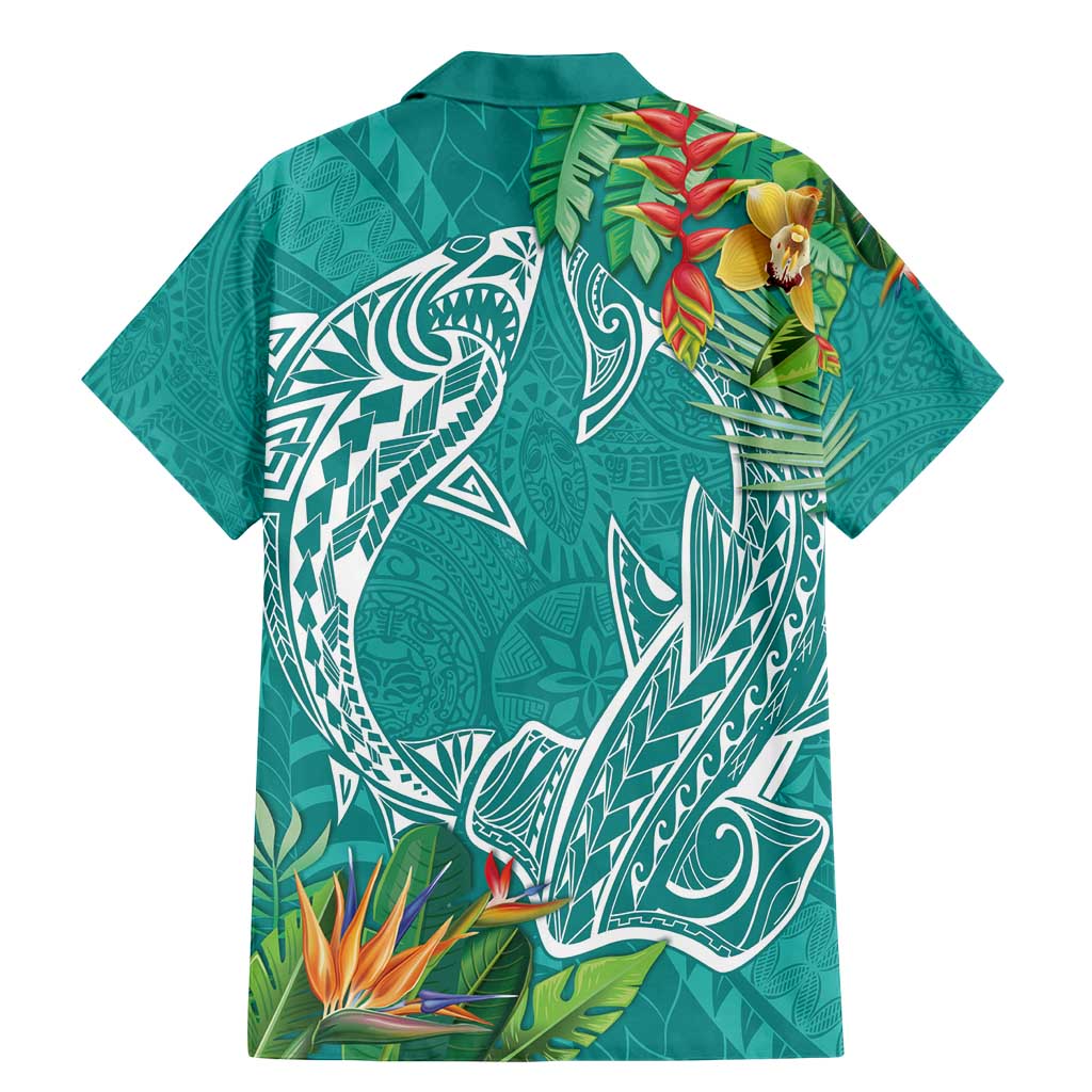 Polynesia Family Matching Mermaid Dress and Hawaiian Shirt Sharks Duo Tropical Teal LT7 - Polynesian Pride