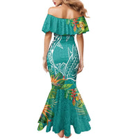 Polynesia Family Matching Mermaid Dress and Hawaiian Shirt Sharks Duo Tropical Teal LT7 - Polynesian Pride