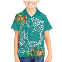 Polynesia Family Matching Mermaid Dress and Hawaiian Shirt Sharks Duo Tropical Teal LT7 Son's Shirt Teal - Polynesian Pride