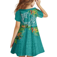 Polynesia Family Matching Short Sleeve Bodycon Dress and Hawaiian Shirt Sharks Duo Tropical Teal LT7 - Polynesian Pride