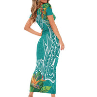 Polynesia Family Matching Short Sleeve Bodycon Dress and Hawaiian Shirt Sharks Duo Tropical Teal LT7 - Polynesian Pride