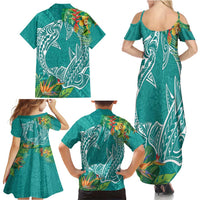 Polynesia Family Matching Summer Maxi Dress and Hawaiian Shirt Sharks Duo Tropical Teal LT7 - Polynesian Pride