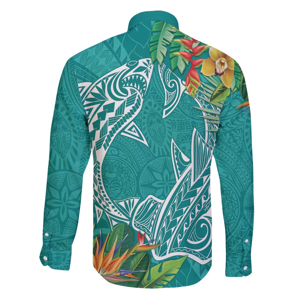 Polynesia Family Matching Summer Maxi Dress and Hawaiian Shirt Sharks Duo Tropical Teal LT7 - Polynesian Pride
