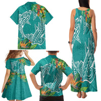 Polynesia Family Matching Tank Maxi Dress and Hawaiian Shirt Sharks Duo Tropical Teal LT7 - Polynesian Pride