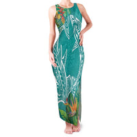 Polynesia Family Matching Tank Maxi Dress and Hawaiian Shirt Sharks Duo Tropical Teal LT7 Mom's Dress Teal - Polynesian Pride